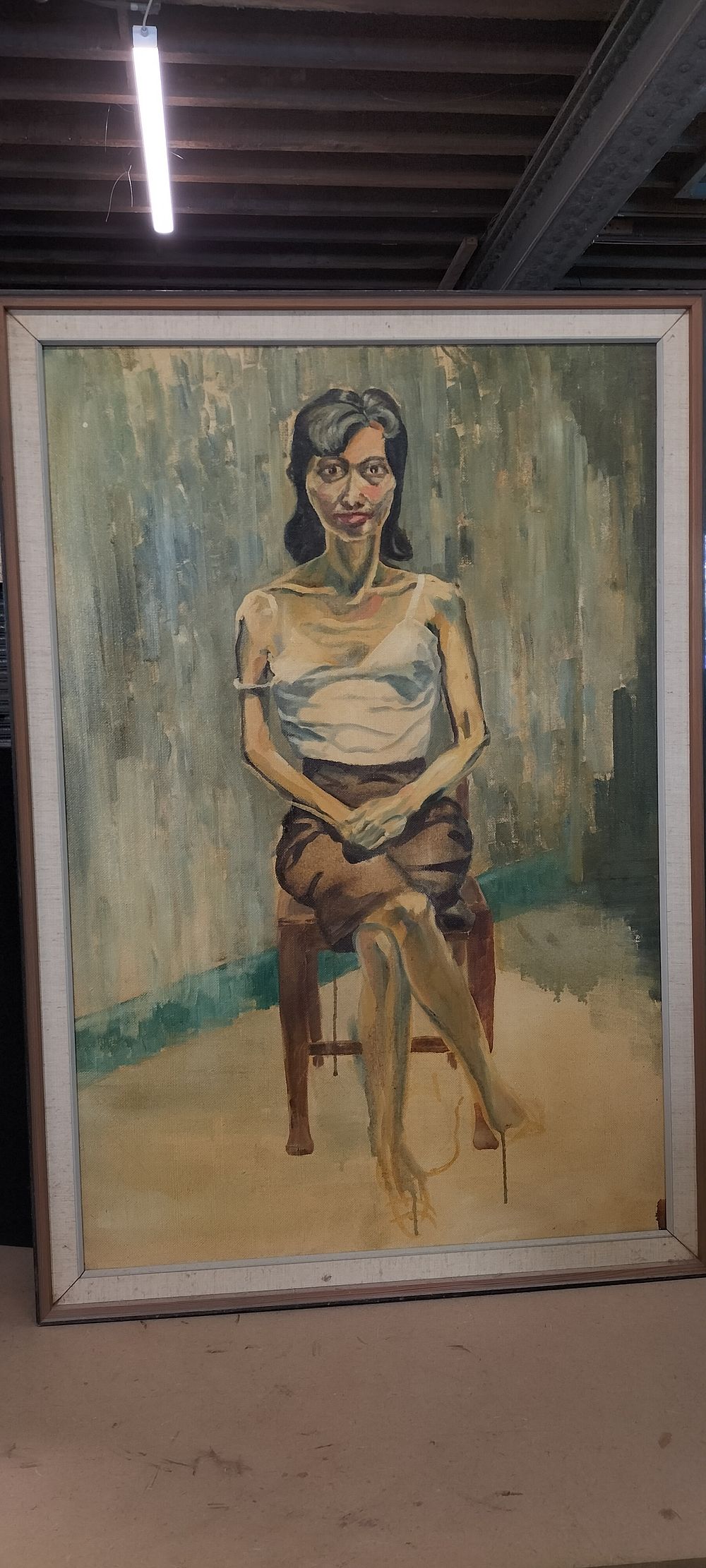 Lot 239: Seated Woman in White Camisole and Brown Skirt, Oil on Canvas