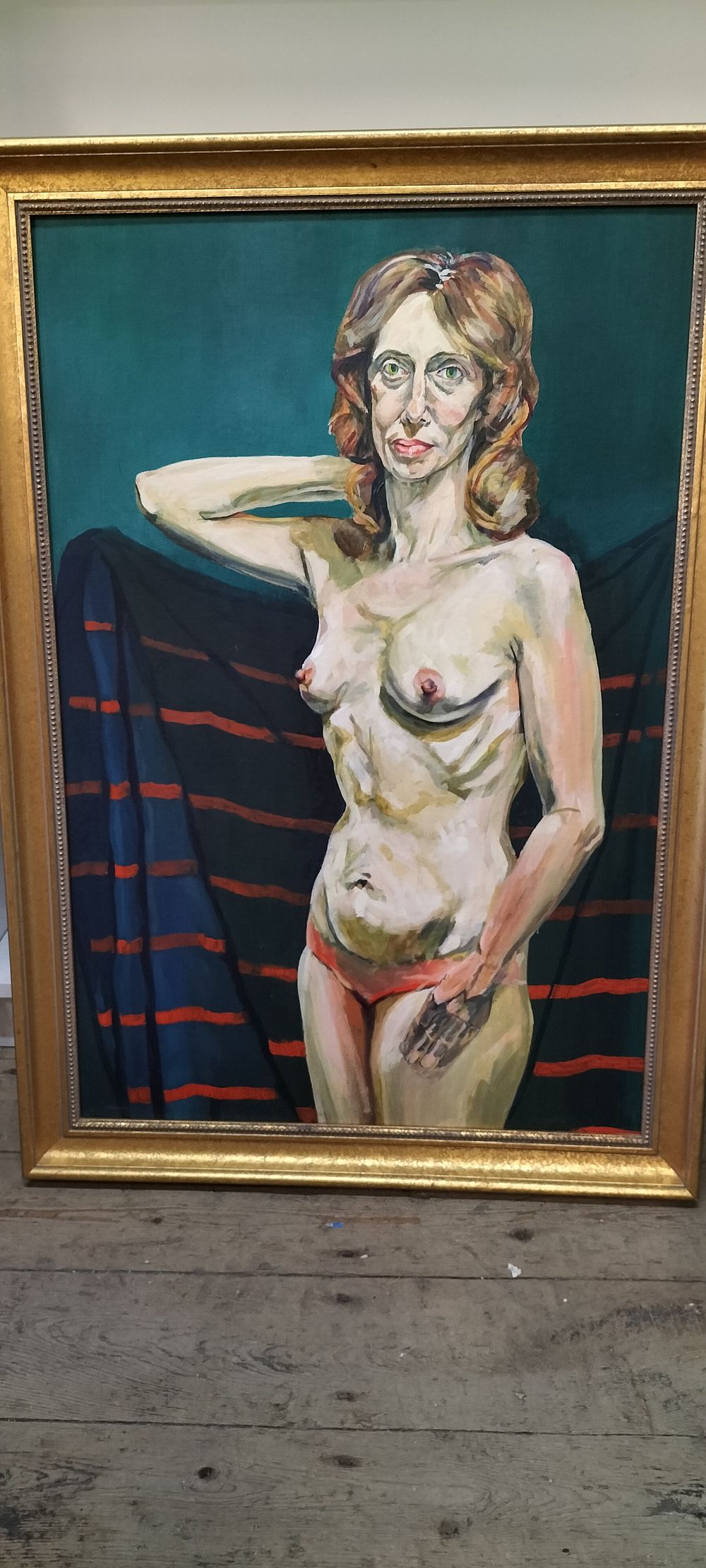 Lot 241: Semi-Nude Figure and Striped Textile, Oil on Canvas