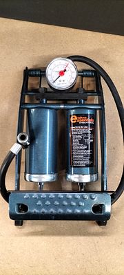 A Halfords Essentials Twin Barrel Foot Pump