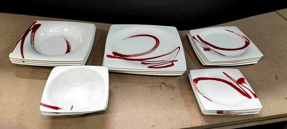 Lot 251: A 22 Piece Set of Royal Fine China Paint It Red Pattern Dinnerware