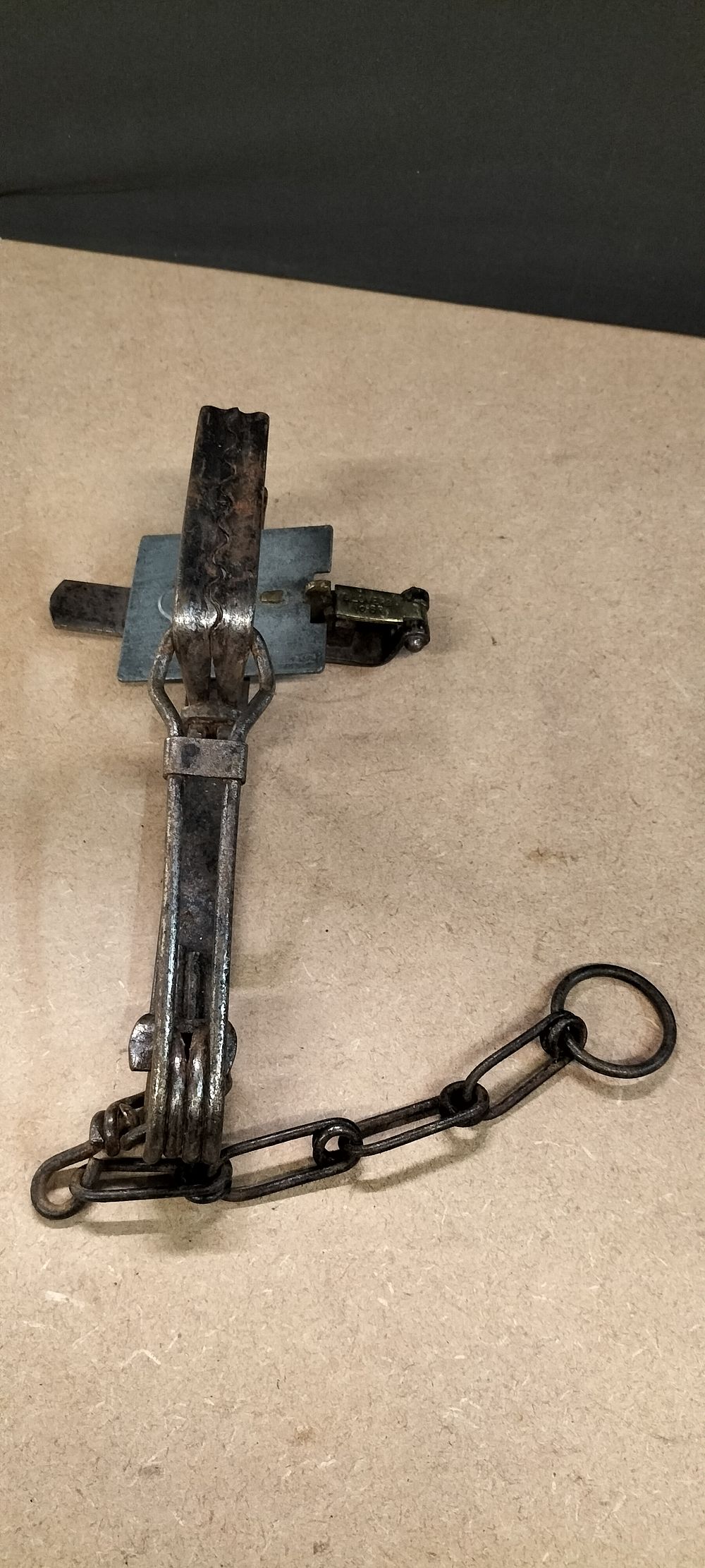 Lot 252: A Vintage Steel Glovers No 6R Long Spring Animal Trap