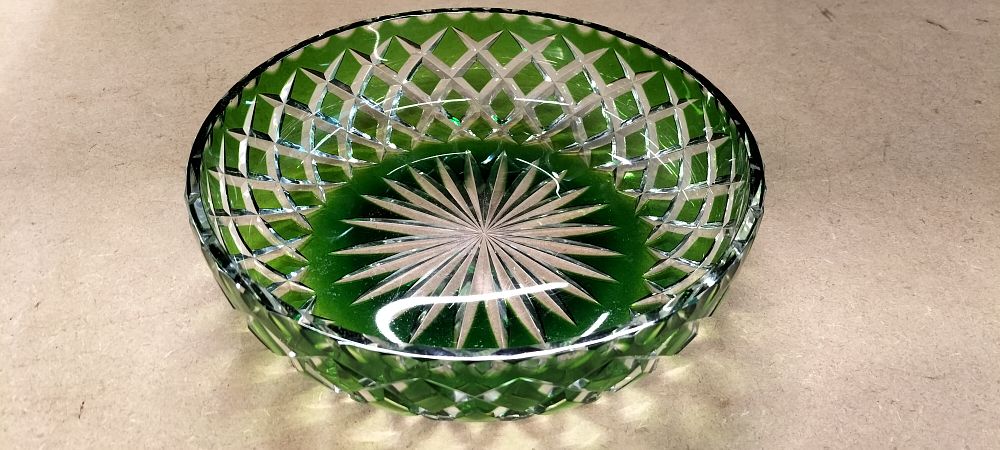 Lot 287: Emerald Green Cased and Cut Crystal Bowl
