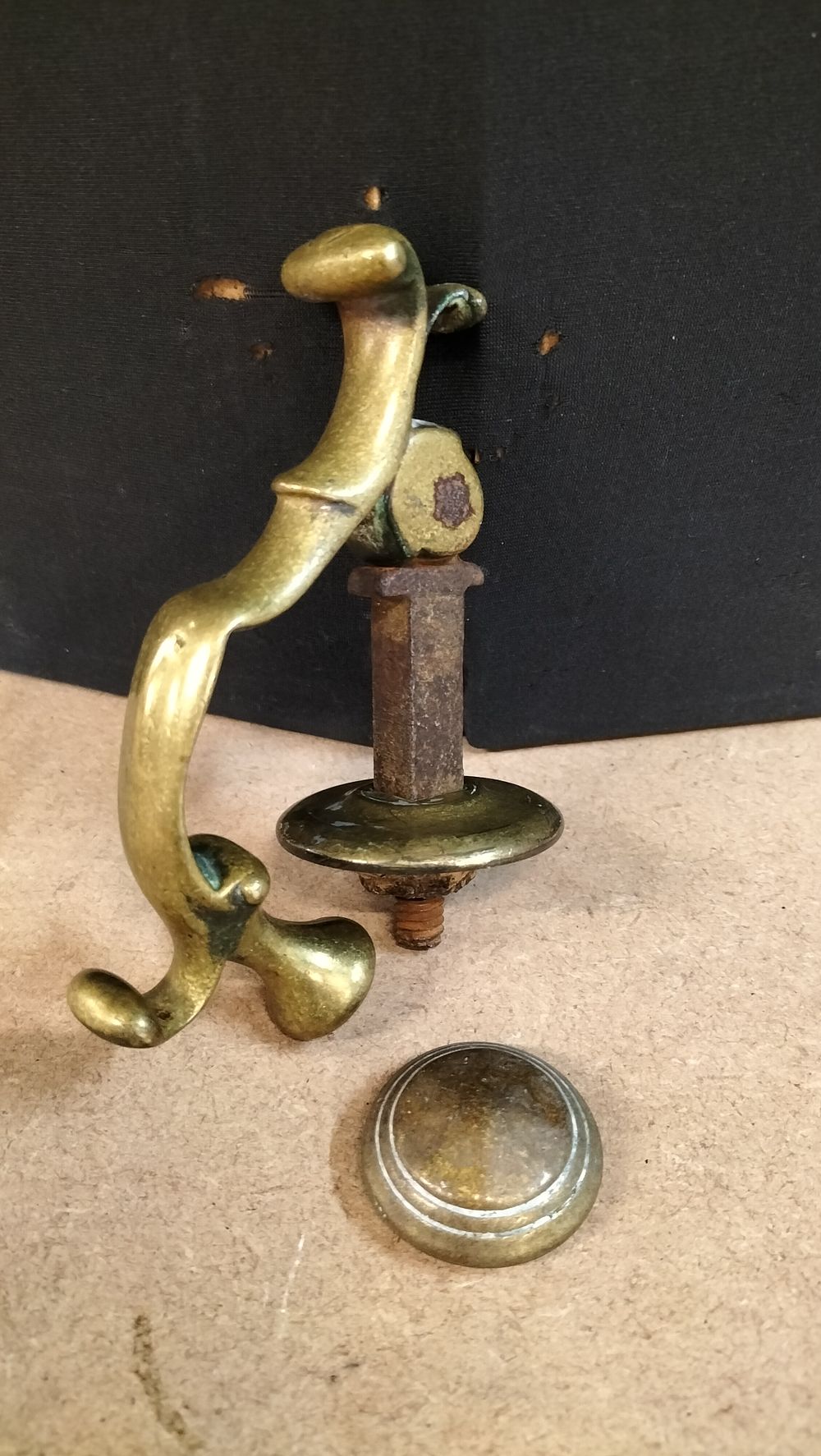 Lot 441: Antique Scrolled Foliate Brass Drop Door Knock and Escutcheon