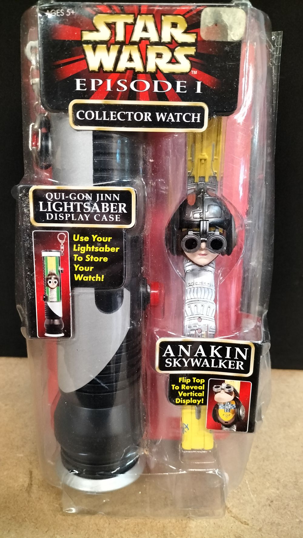 Lot 191: Star Wars Episode I Anakin Skywalker Collector Watch with Qui-Gon Jinn Lightsaber Display Case
