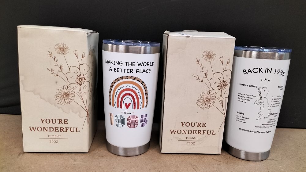 Lot 283: 2 Stainless Steel 20oz Insulated Tumblers with Lids and Boxes
