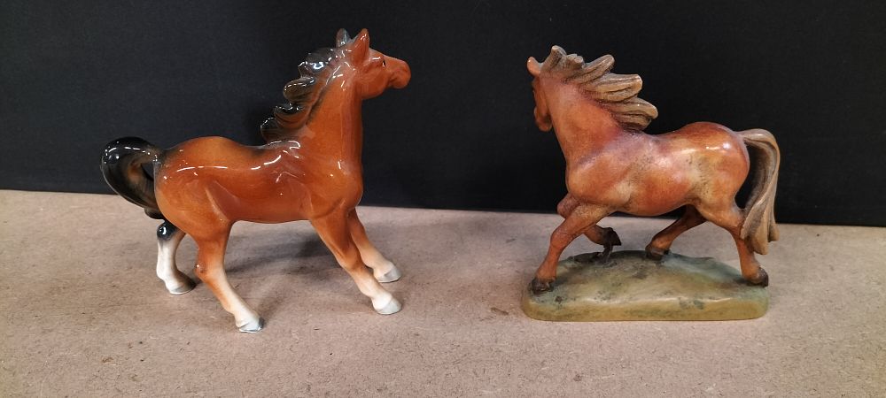 Lot 305: 2 Ceramic and Wood Horse Figurines