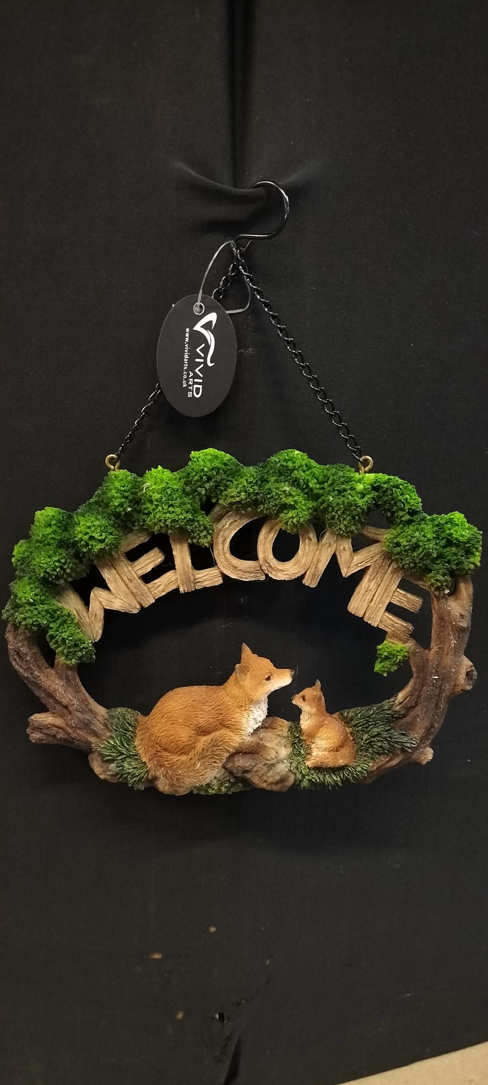 Lot 307: A Vivid Arts Composite Fox Family Hanging Welcome Sign