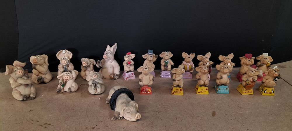 Lot 315: A Collection of Humorous Resin Piggin Figurines