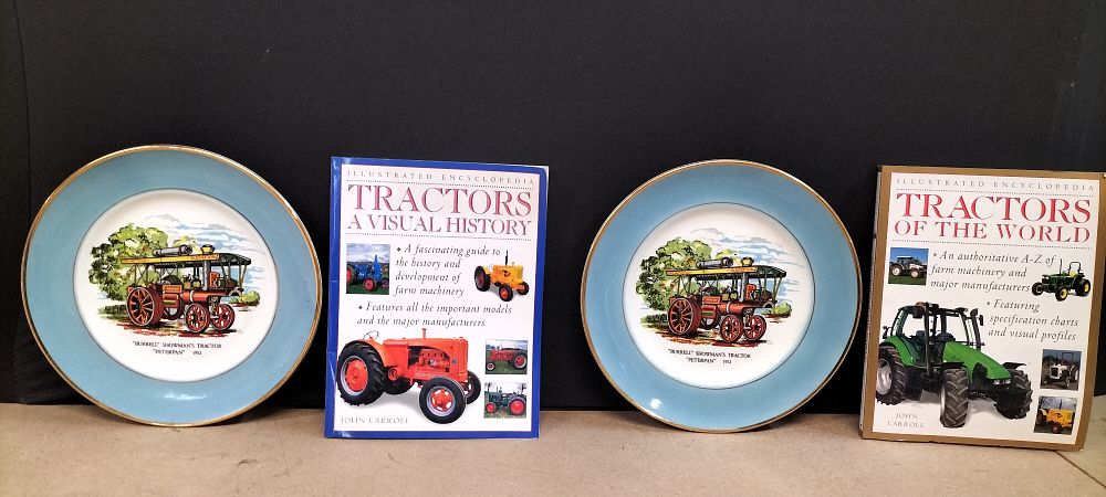 Lot 332: A Collection of Tractor Books by John Carroll and Two Porcelain Plates