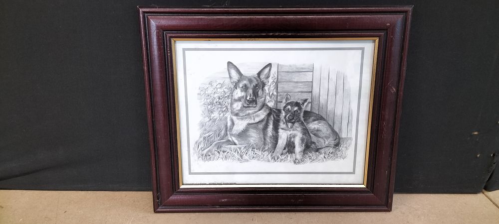 Lot 339: A Framed Kerrycraft German Shepherd Dog and Puppy Print