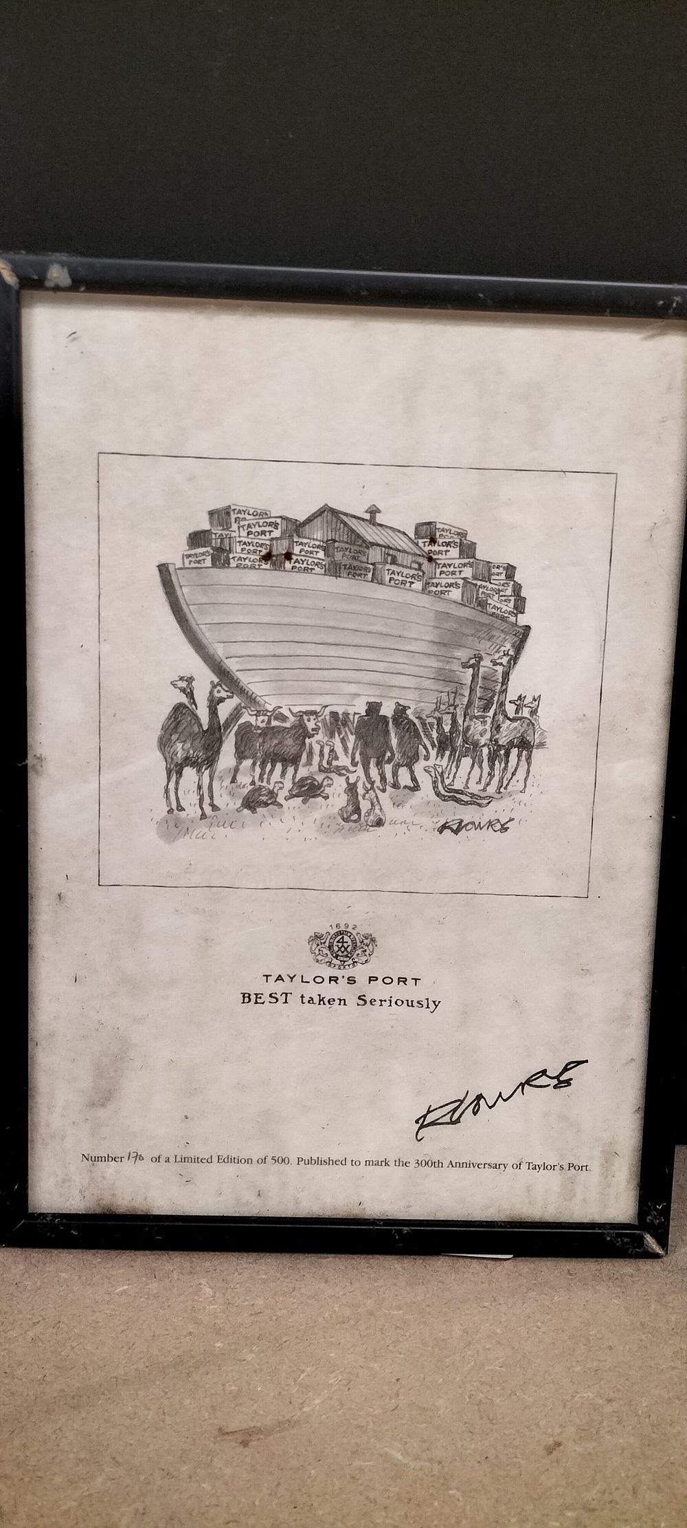 Lot 352: Rowe Framed Limited Edition Print Number 176 for Taylor's Port 300th Anniversary