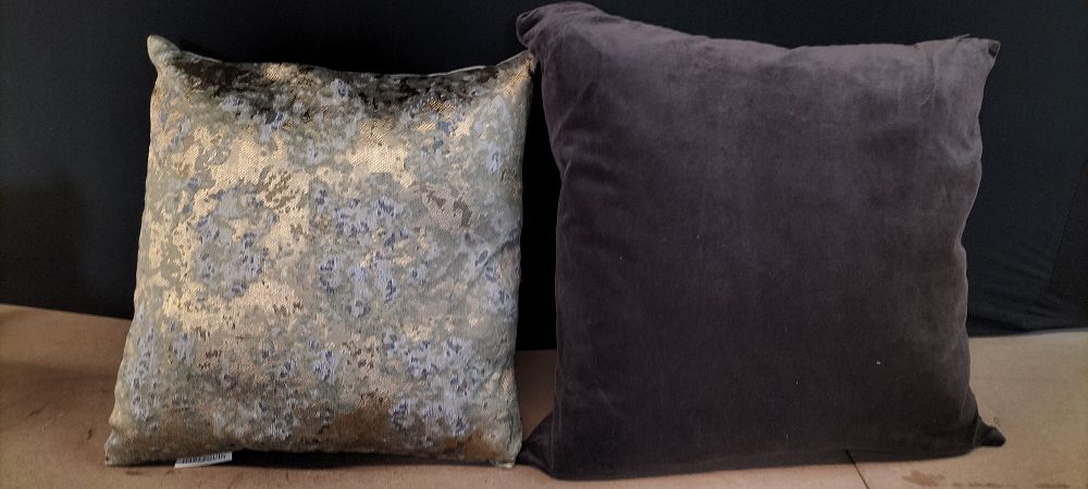 Lot 359: 2 Square Scatter Cushions including a Harlequin Metallic Woven Example