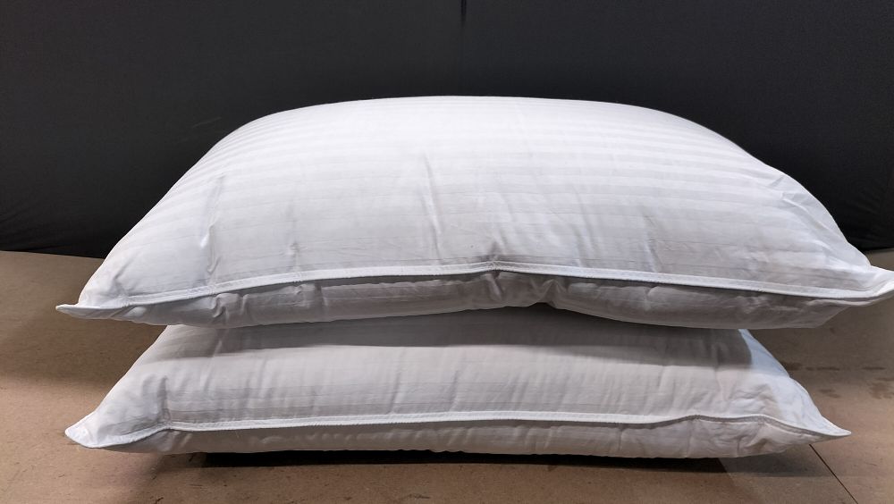 Lot 1: 2 White Damask Stripe Hungarian Goose Down Pillows