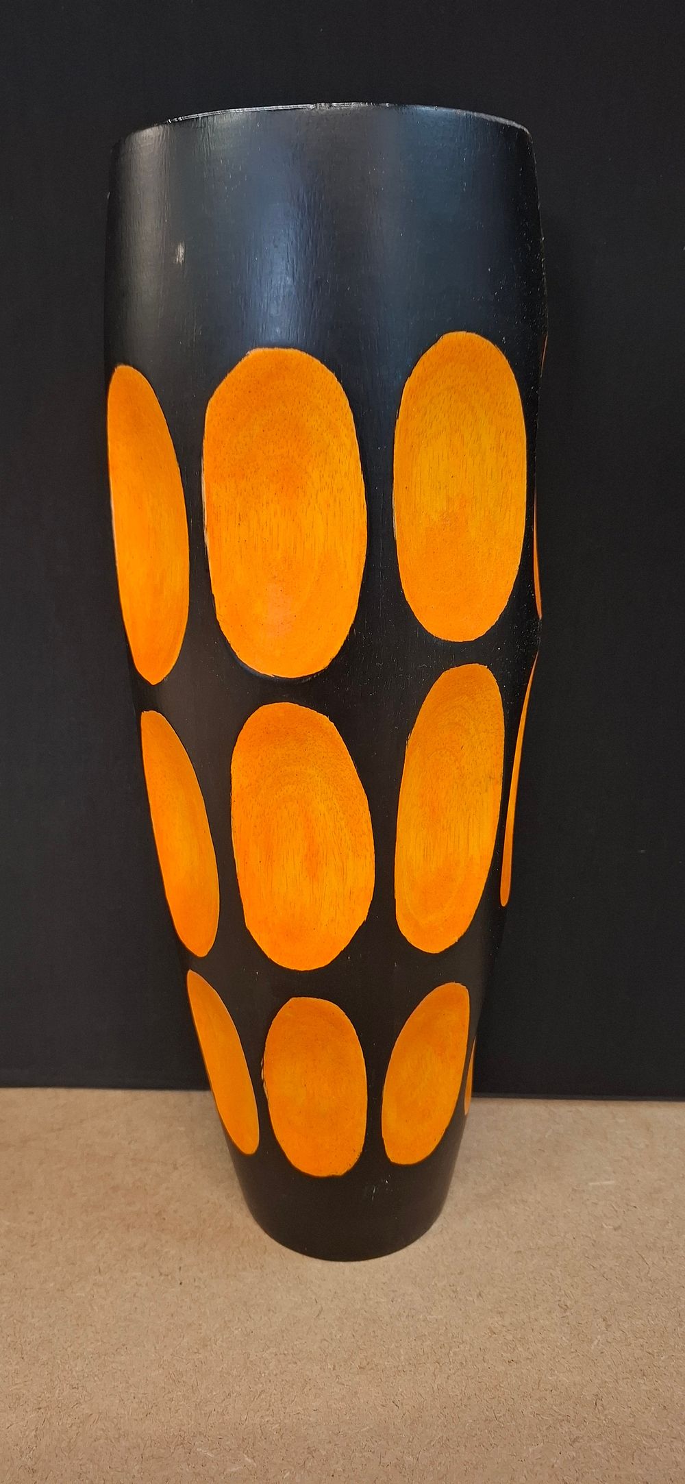 Lot 29: A Modern Black Painted Wood Cylindrical Vase
