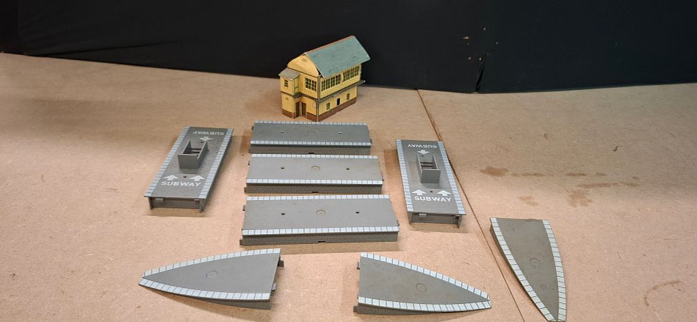 Lot 59: A Collection of Hornby Railways Plastic OO Gauge Platform Sections and Card Signal Box