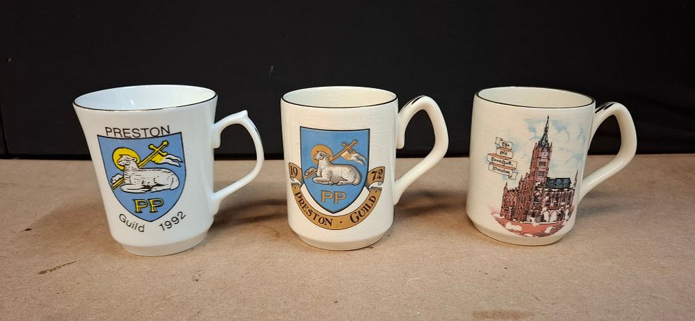 Lot 108: 3 Preston Guild and Old Town Hall Commemorative Ceramic Mugs
