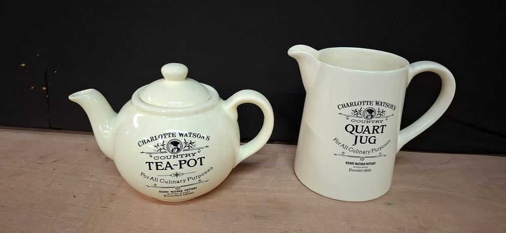 Lot 139: A Charlotte Watson's Country Collection Cream Glazed Earthenware Teapot and Quart Jug