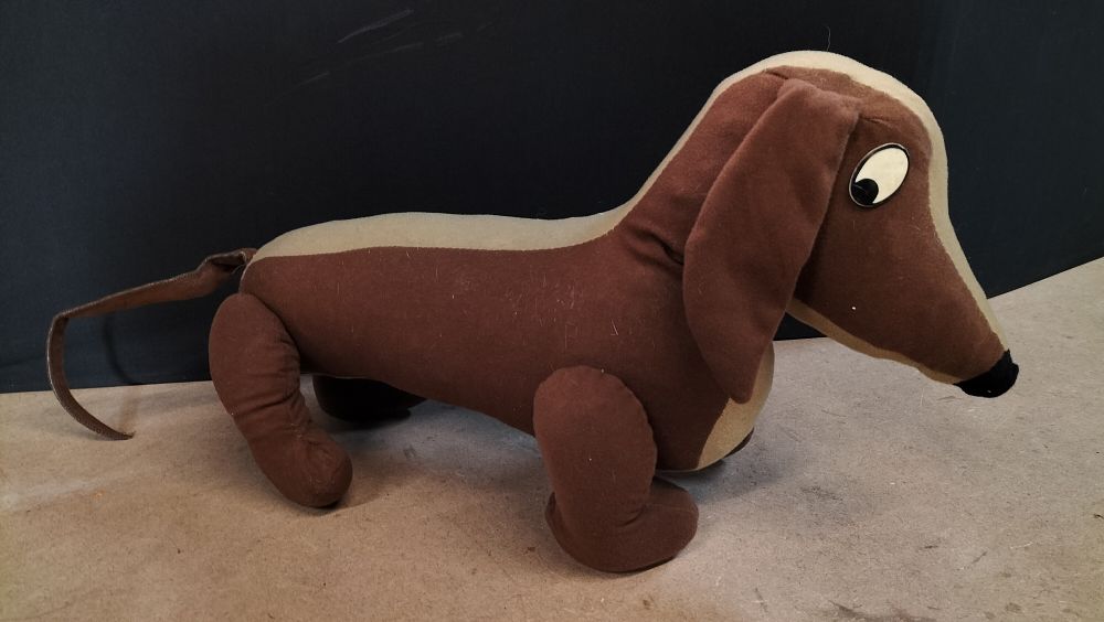 Lot 308: Vintage Brown and Tan Soft Fabric Dachshund Plush Toy