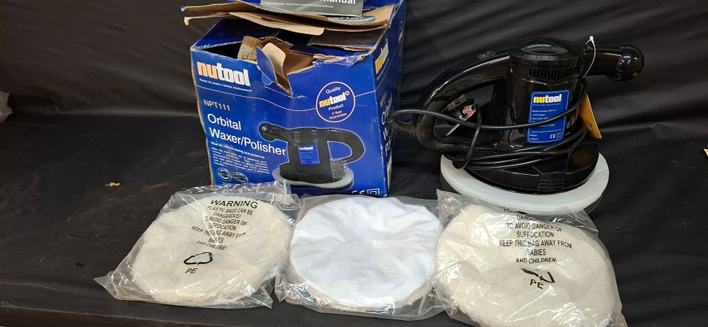 Lot 209: Nutool Model NPT111 Orbital Waxer/Polisher and Accessories. Tested for Power