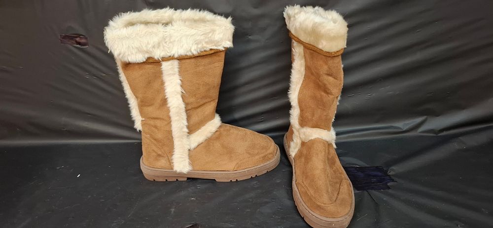 Lot 266: A Pair of Ella Tan Faux Suede Mid-Calf Winter Boots, Size 6/39