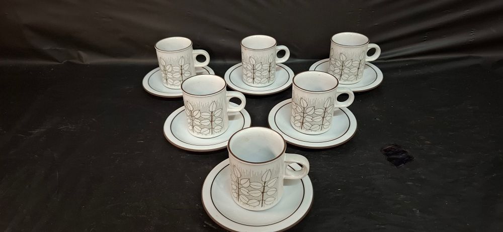 Lot 278: A Set of 6 Hornsea Charisma Pattern Stoneware Espresso Cups and Saucers