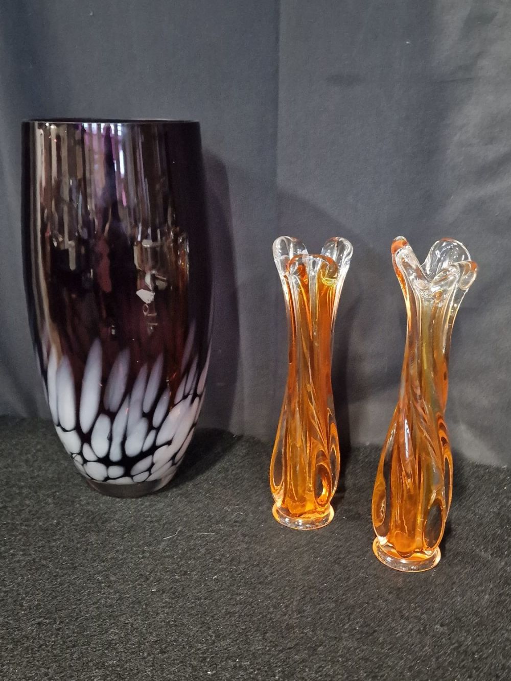 Lot 189: A pair of Art Glass amber twist Vases...