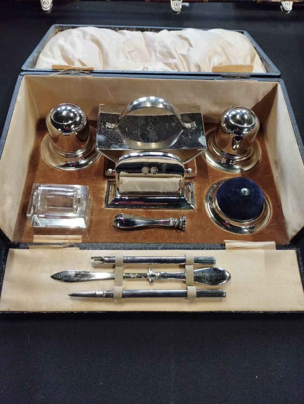 Lot 225: Vintage Chrome Plated 10pc Desk Set in Display...