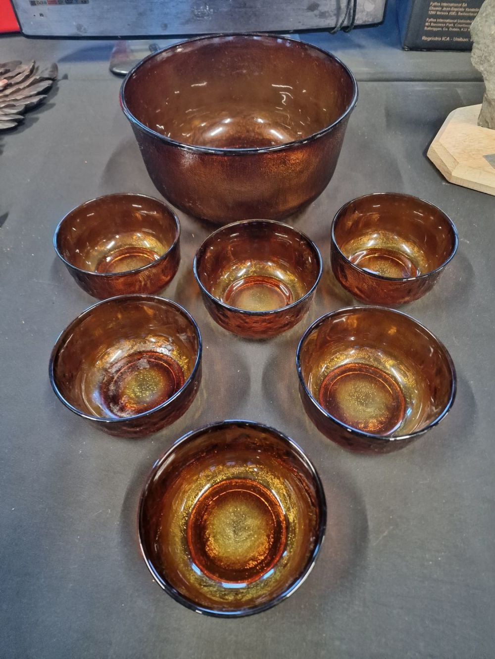 Lot 236: A large vintage amber glass punch bowl with...