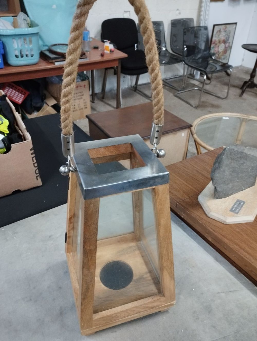 Lot 255: Tapered Wooden Candle Lantern Approx. 38cm Tall
