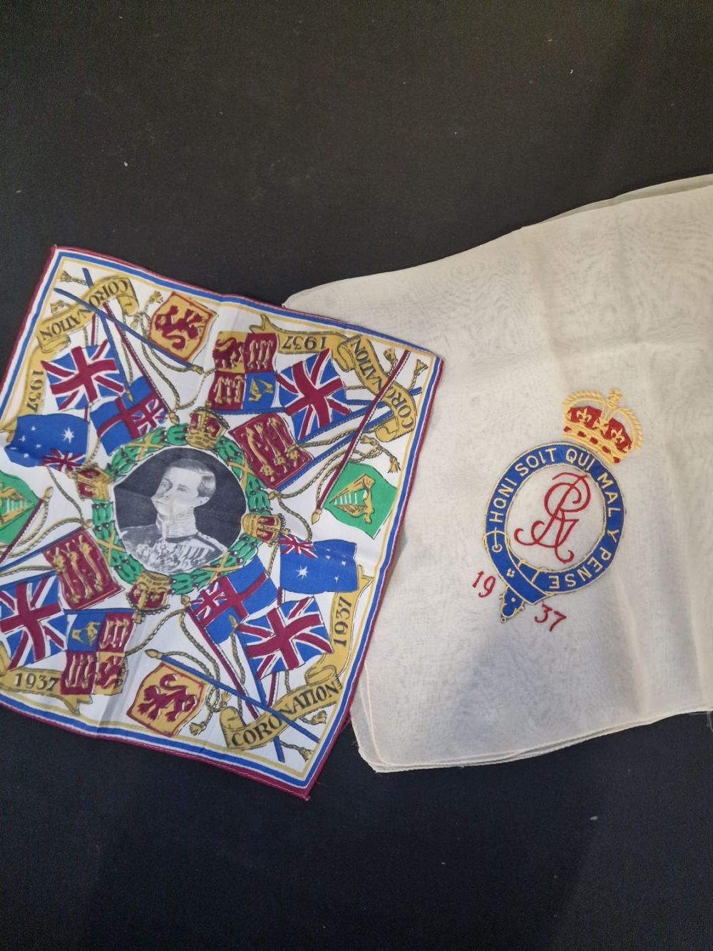 Lot 257: Vintage 1937 ladies silk and embroidered scarf and...