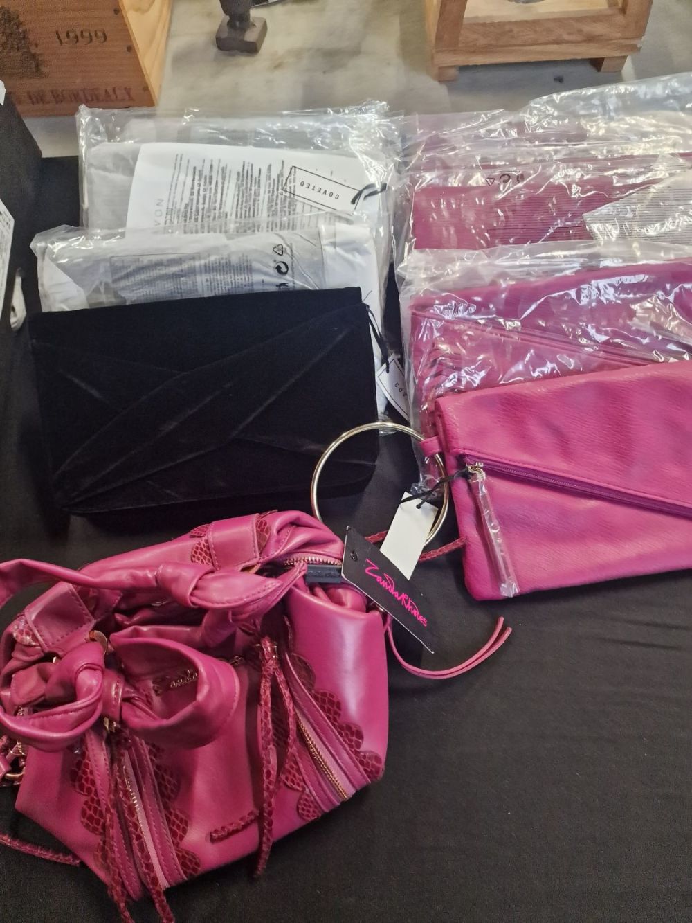 Lot 264: 9 clutch bags pink and black velvet and...