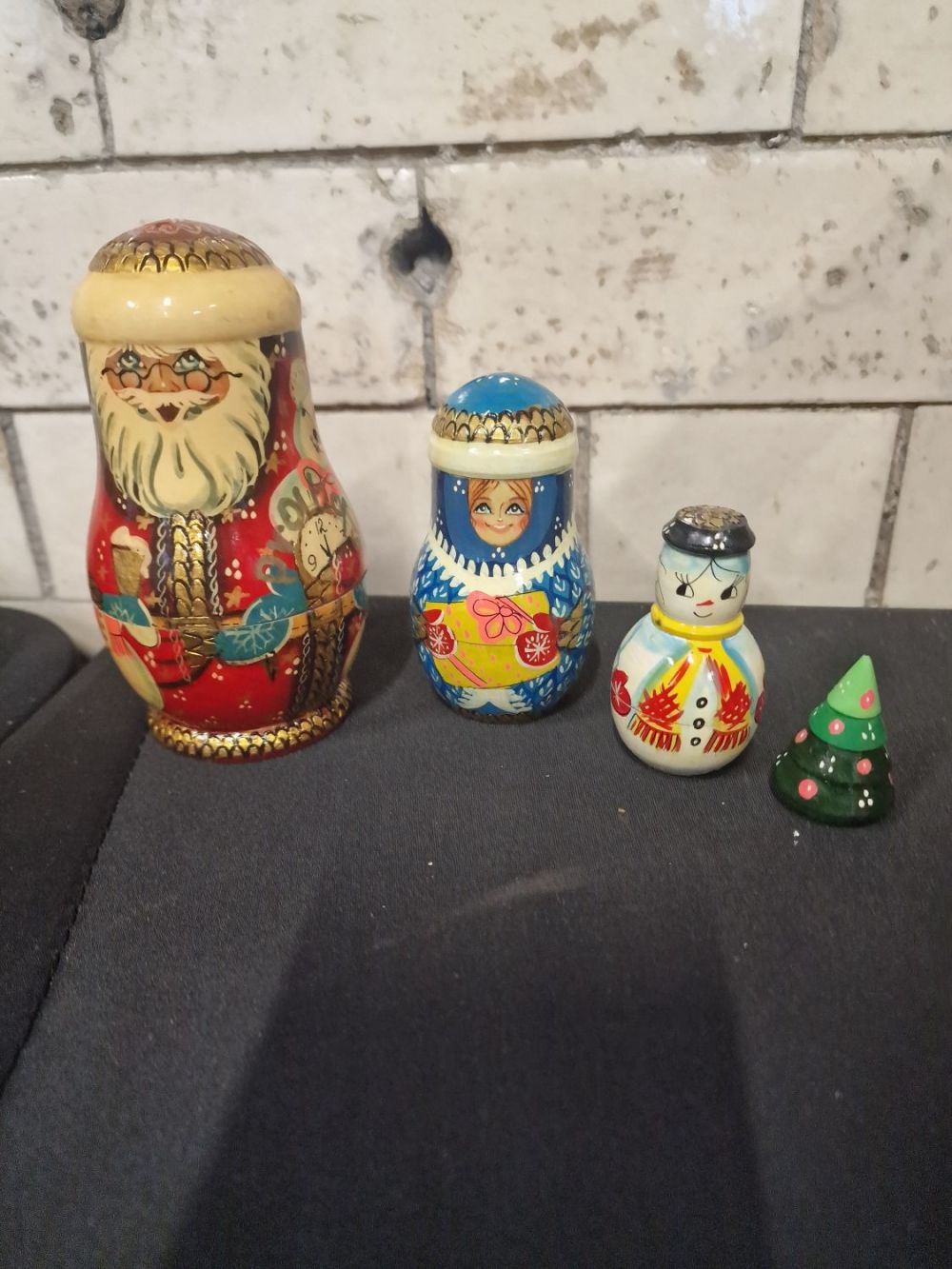 Lot 287: Vintage hand painted Christmas Russian dolls. Father Christmas,...
