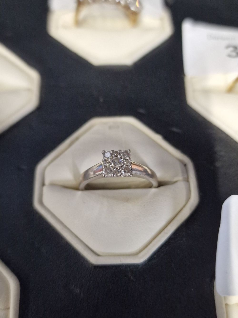 Lot 315: White 9ct gold Diamond ring size M. Weight...