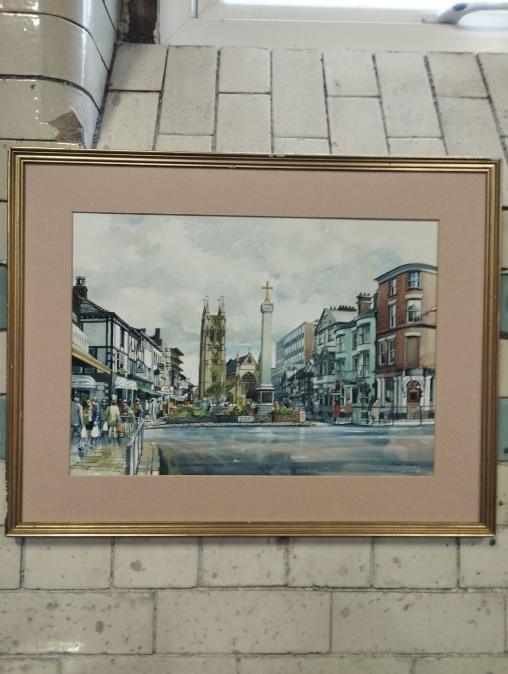 Lot 346: Original Framed Watercolor of Bolton Marketplace Cross Signed...