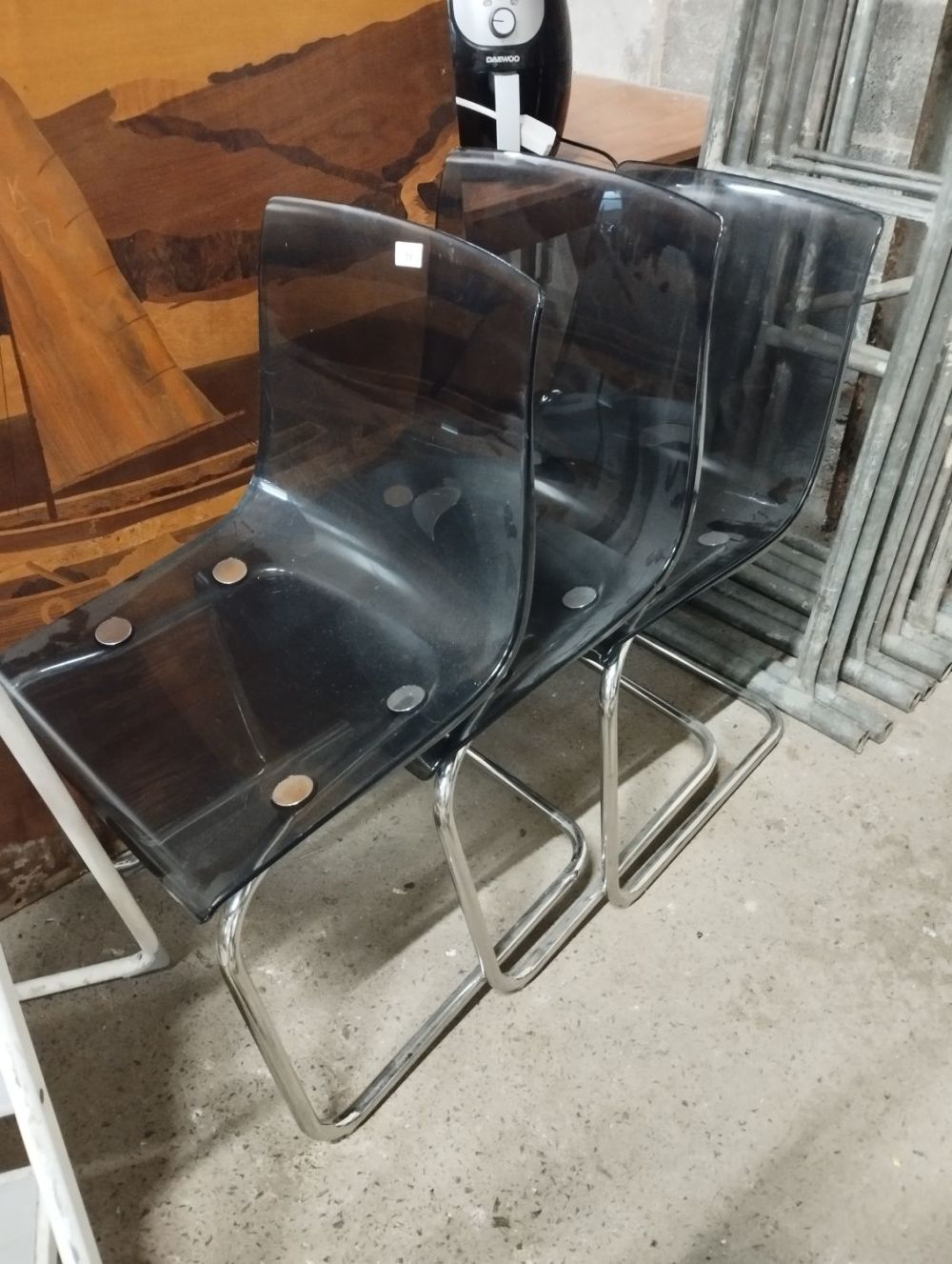 Lot 157: x3 Ikea Tobias Black Polycarbonate Plastic Chairs with...