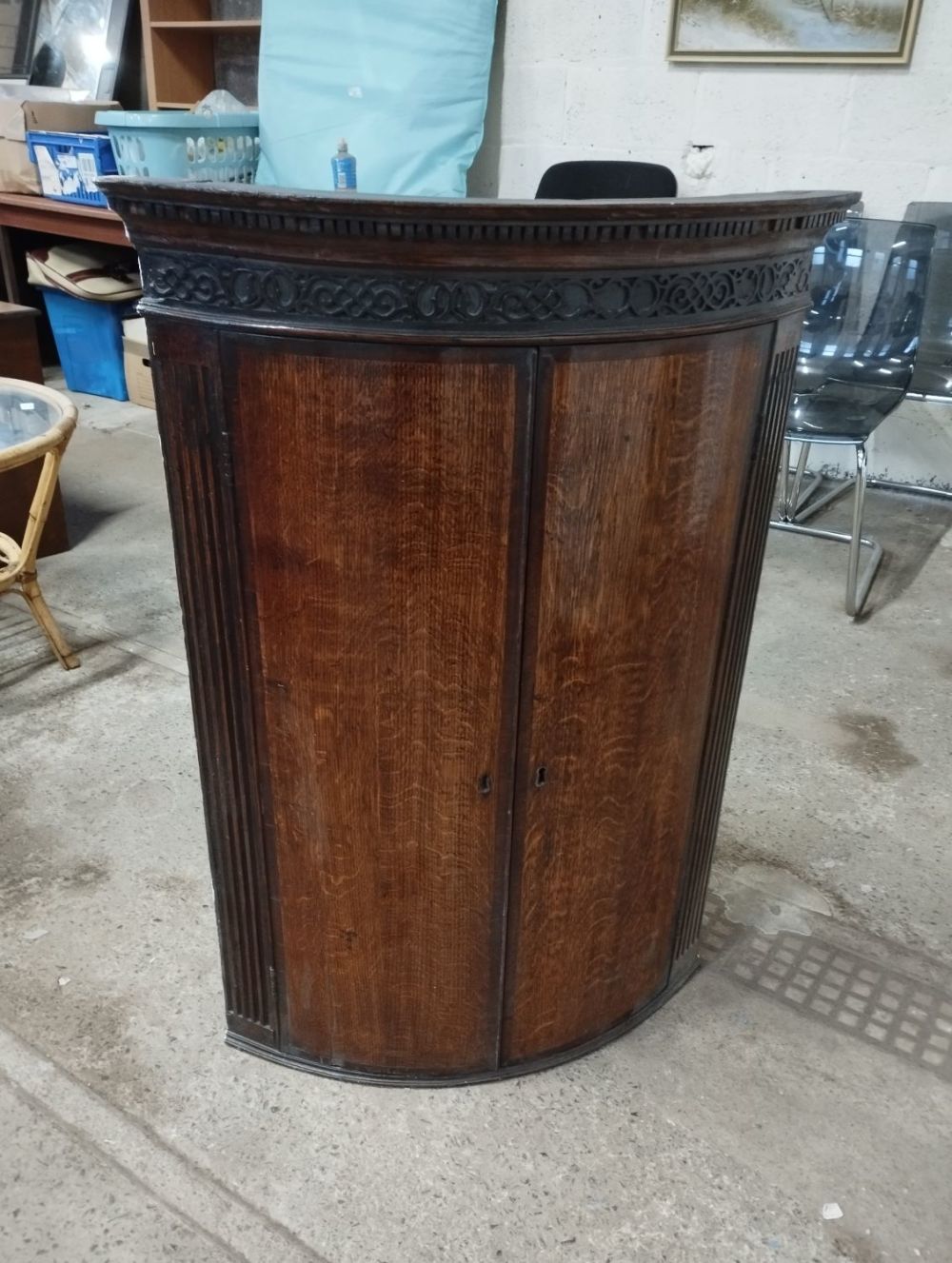 Lot 161: Georgian Bow Front Wall Hanging Cupboard Unit