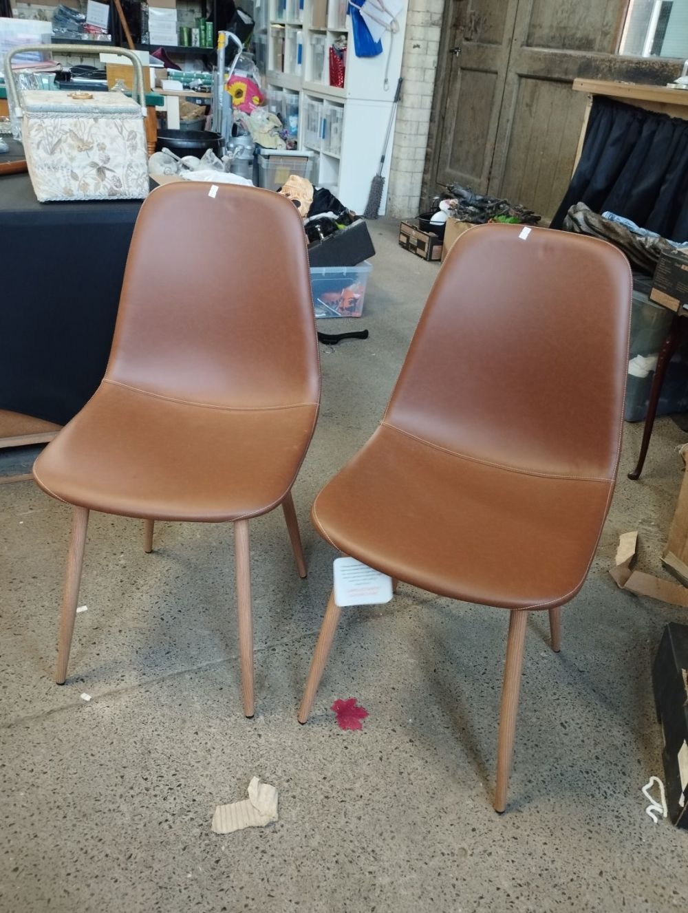 Lot 162: Pair of JYSK JONSTRUP Dining Chairs Cognac Faux...