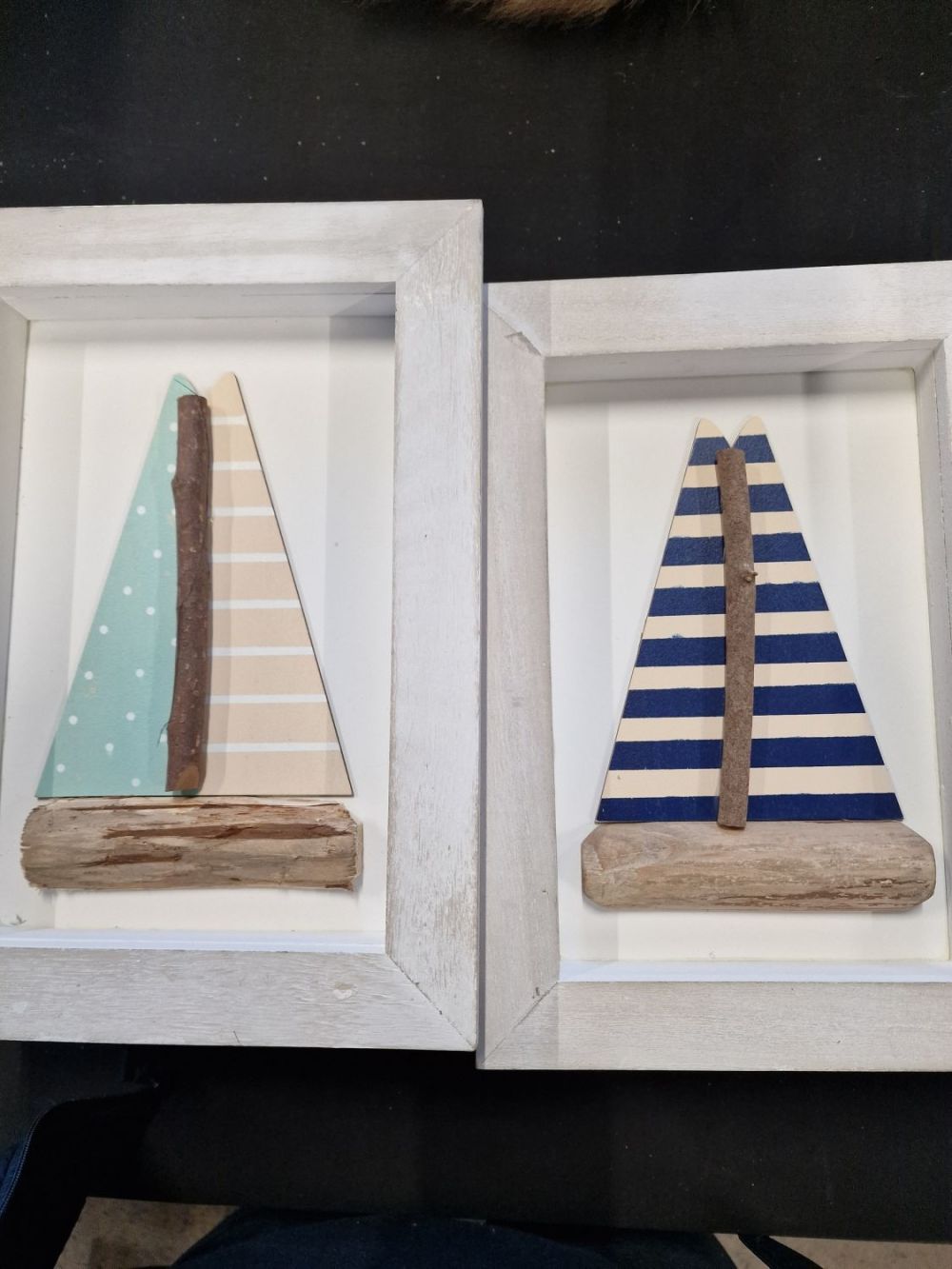 Lot 181: 7 framed wooden boat wall art 23c32cm