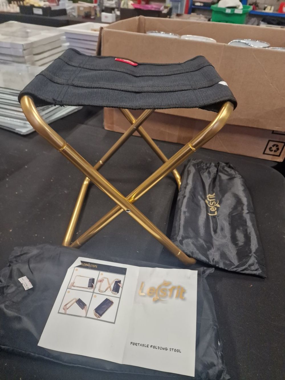 Lot 197: 2 children's folding stools, black and gold