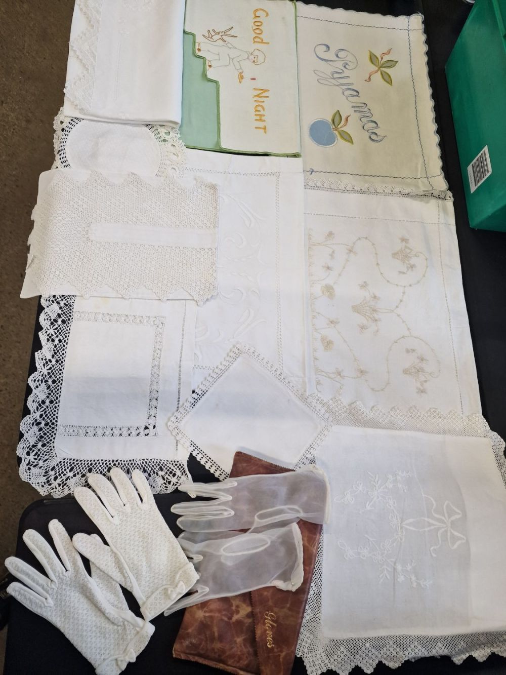 Lot 244: Vintage hand made lace wedding gloves and hand...