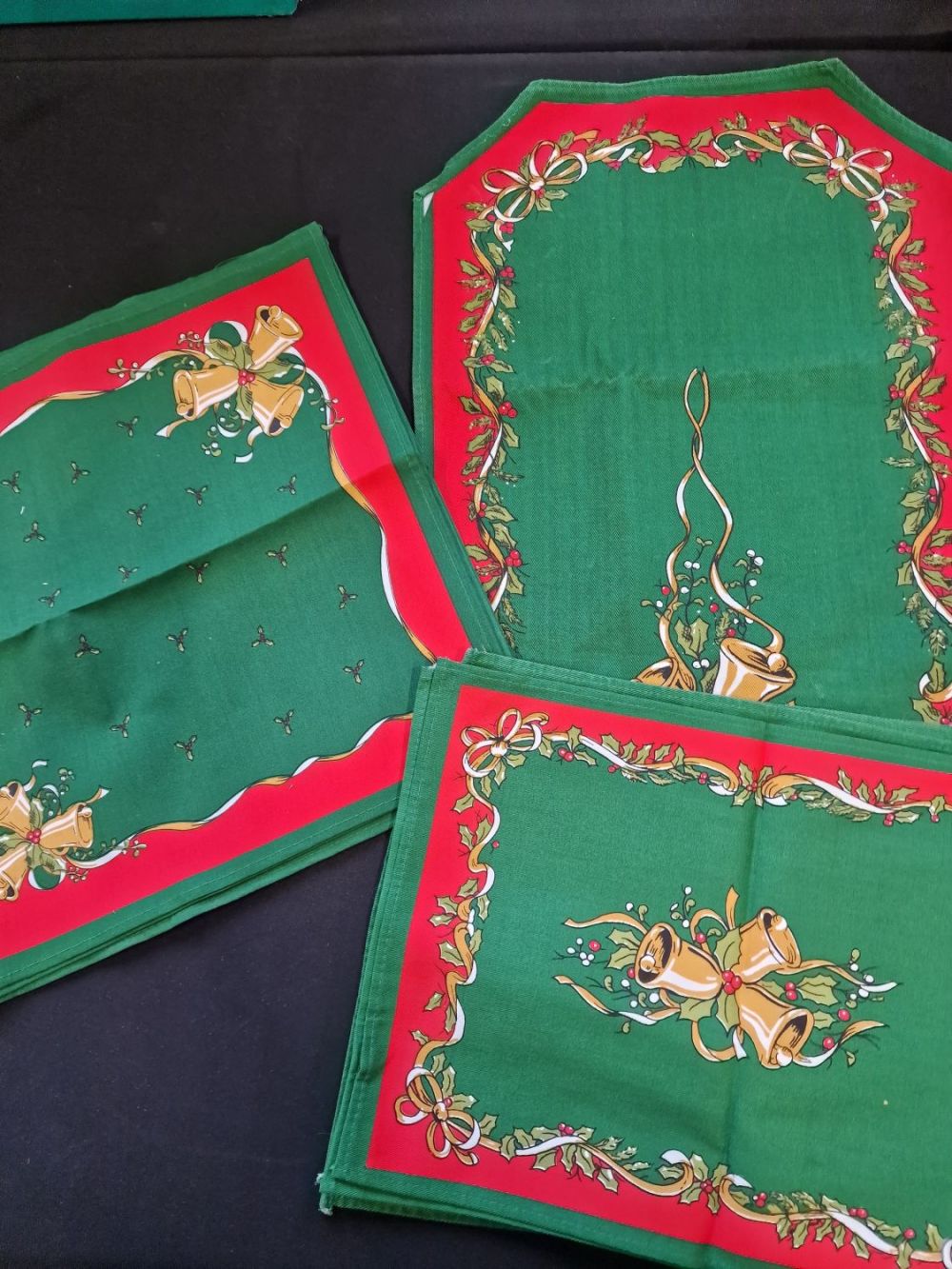 Lot 248: Vintage Christmas table runner, six place mats and...