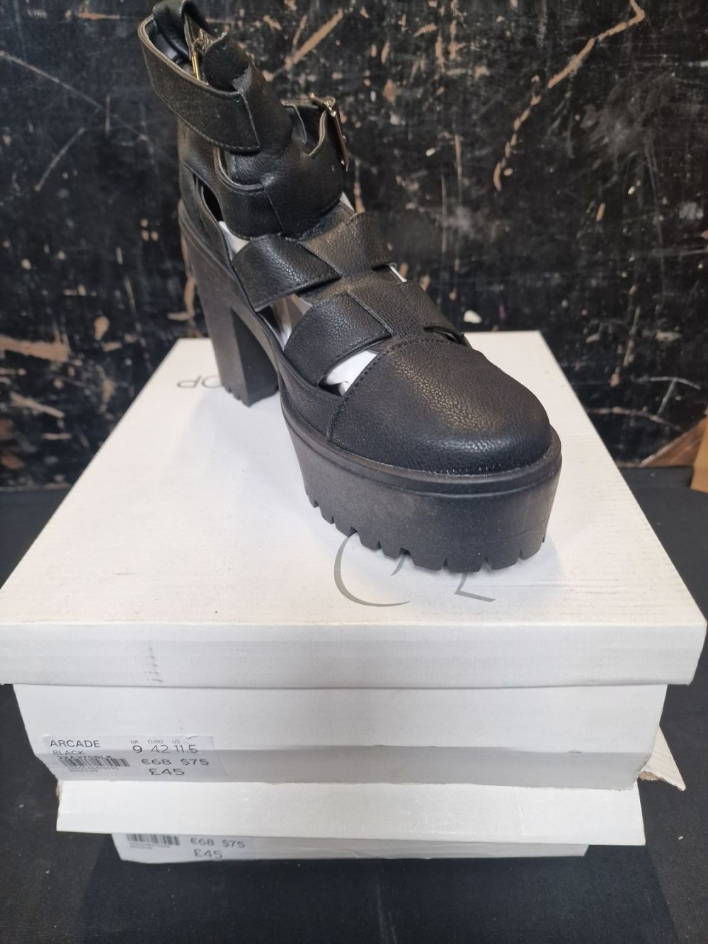 Lot 282: Two pairs of Topshop ladies Arcade Black Shoes...