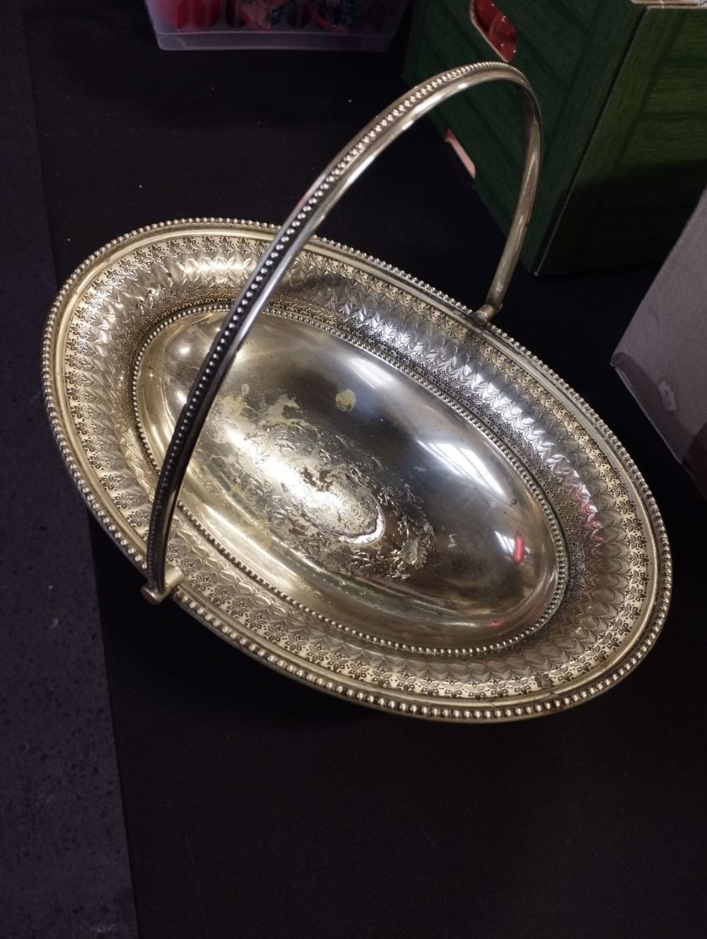 Lot 338: Antique Victorian Handled Silver Plate Basket. A Marriage...