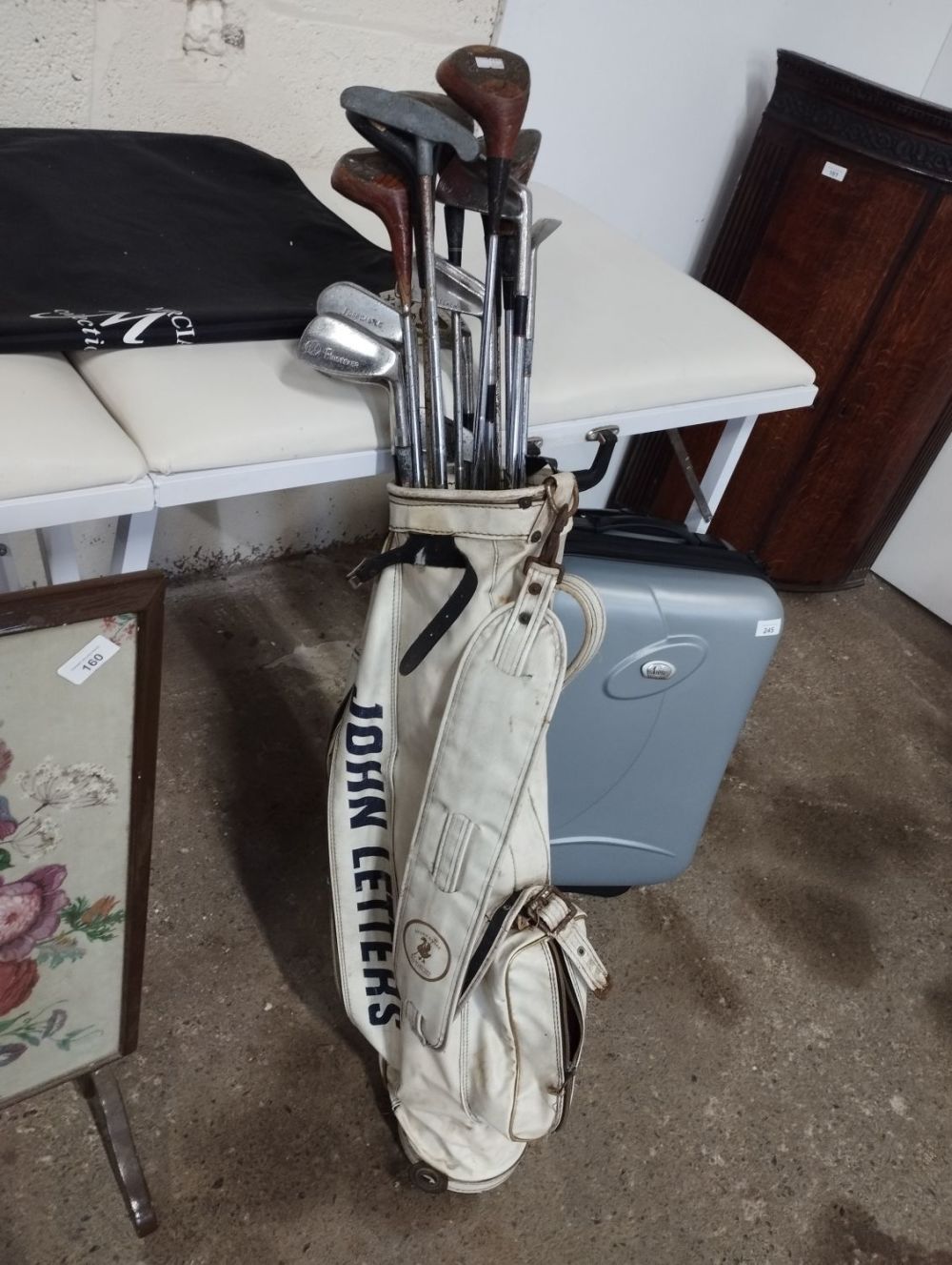 Lot 357: Vintage Golf Clubs in Leather Bag. Pinseeker Irons,...