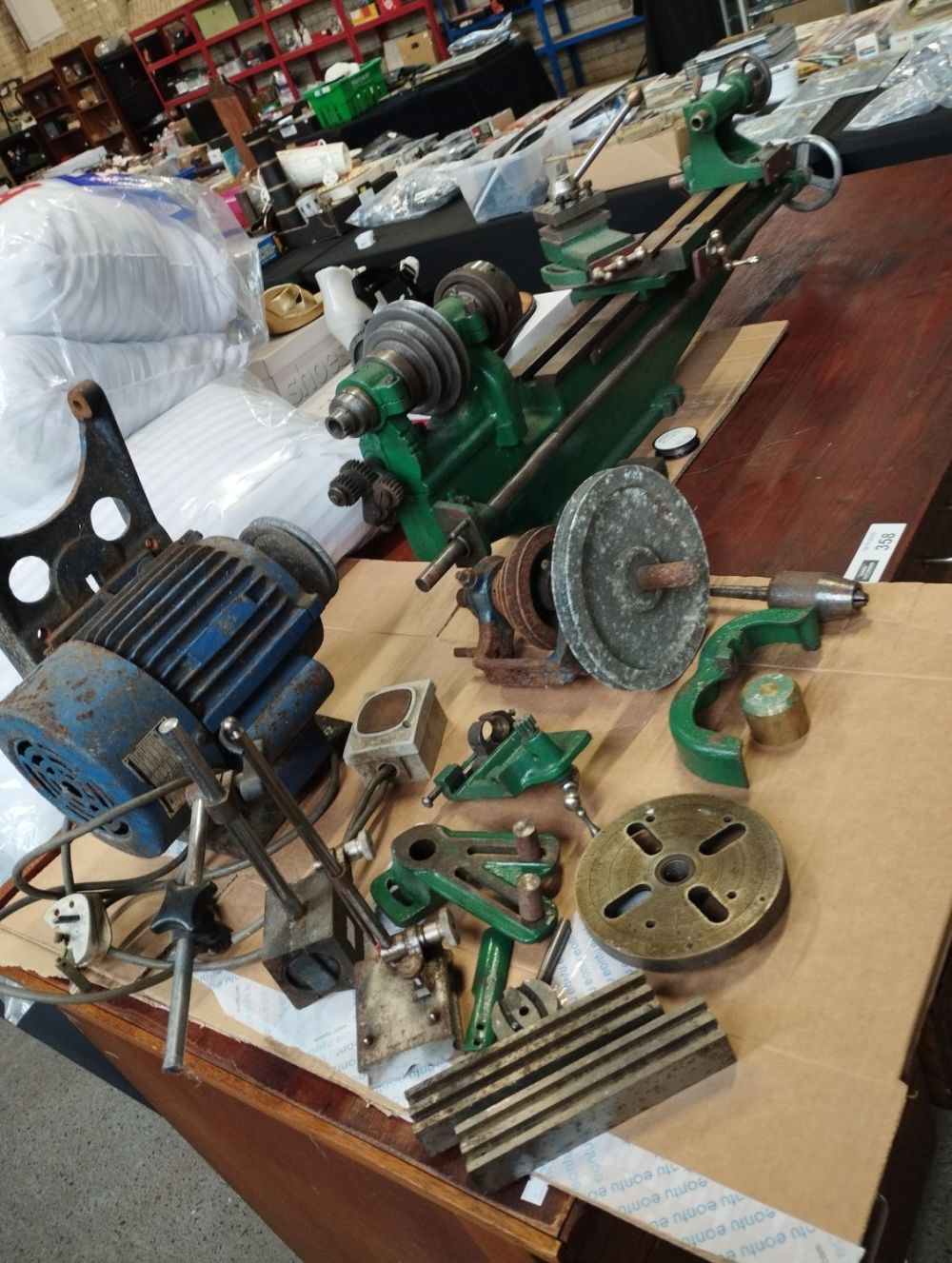 Lot 359: Vintage Myford Metal Lathe with Motor and Accessories/Tools