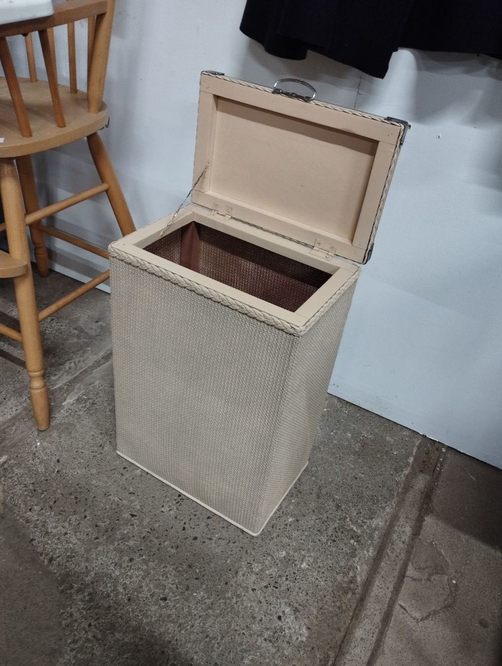 Lot 284: Vintage Linen Basket with Glass Top. Approx. 53cm...