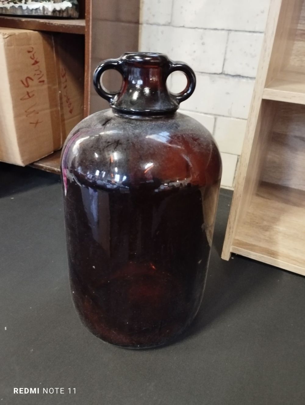 Lot 312: Vintage Brown Glass Demijohn Wine Making 1 Gallon...