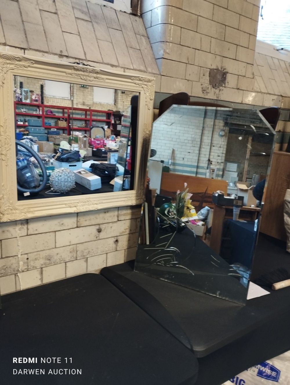 Lot 332: Pair of Mirrors. One is a Vintage Etched...