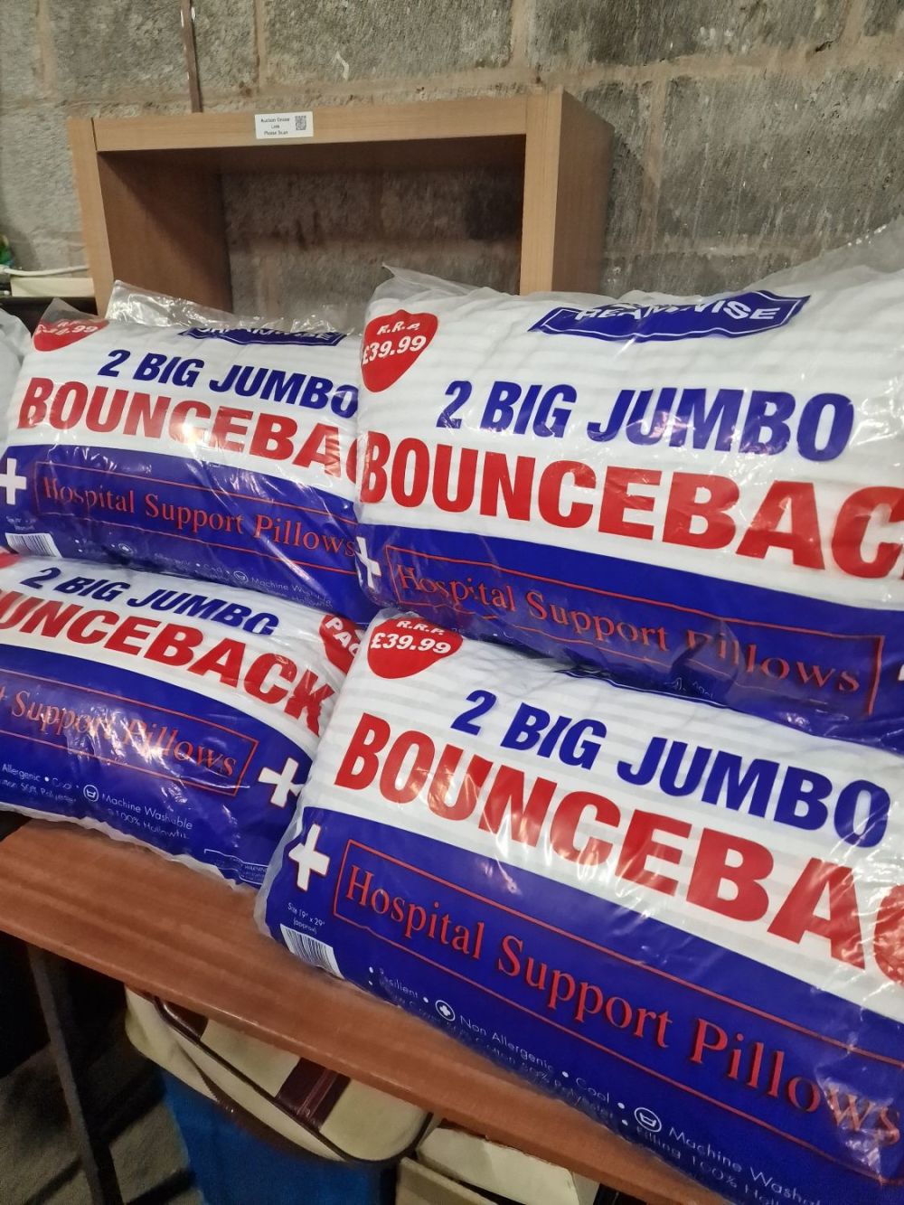 Lot 351: Four double packs of jumbo hospital support pillows...