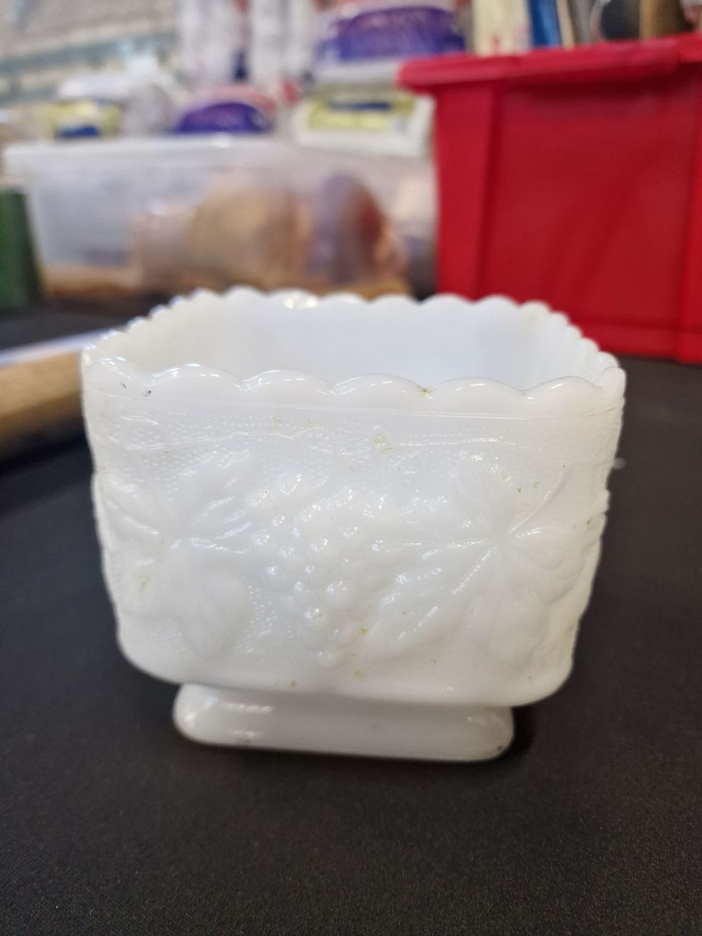 Lot 378: Milk glass grape bowl